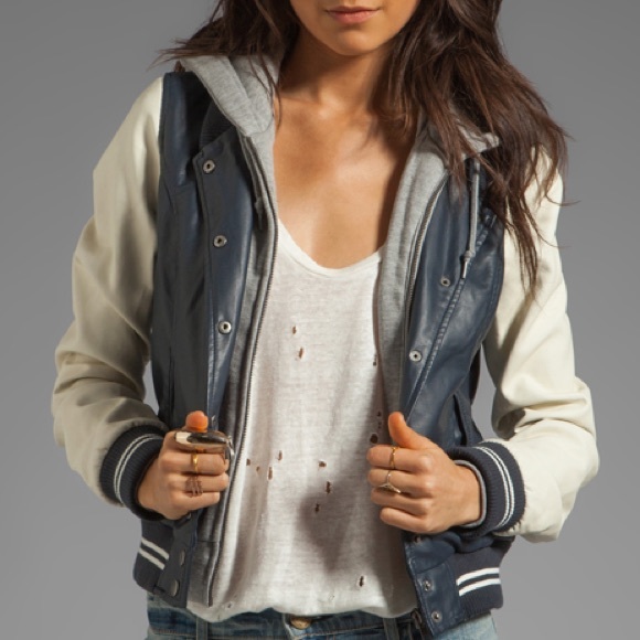 Obey Jackets & Blazers - OBEY Varsity Faux Leather Sweatshirt Hybrid Jacket